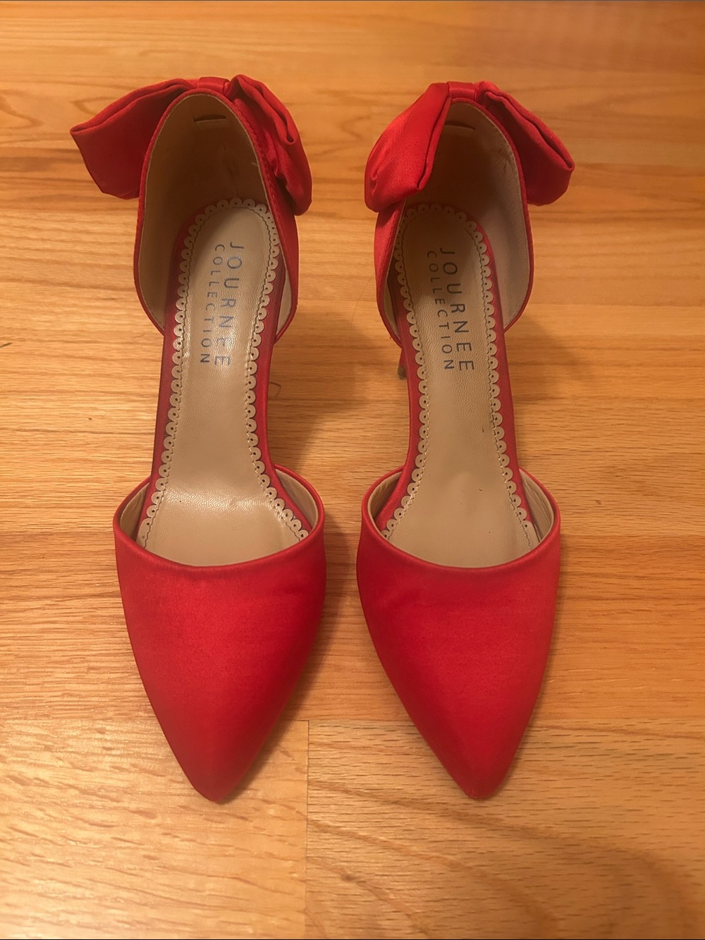 Journee Collection Red Pointed-Toe Ankle-Strap Bow Pumps